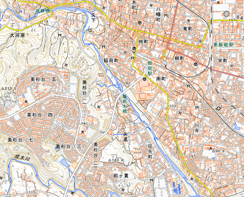 飯能市矢颪の周辺（国土地理院HPより）