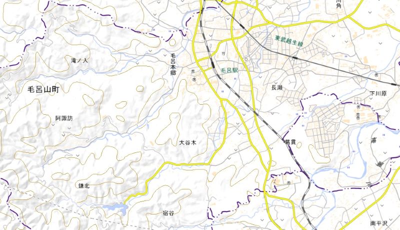 毛呂山町滝ノ入の位置（図左上）＝国土地理院HPから