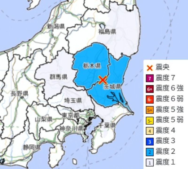 震度分布（9日午前6時25分ごろ、気象庁HPから）