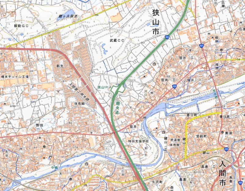 入間市新光（地図中央左上）＝国土地理院HPから