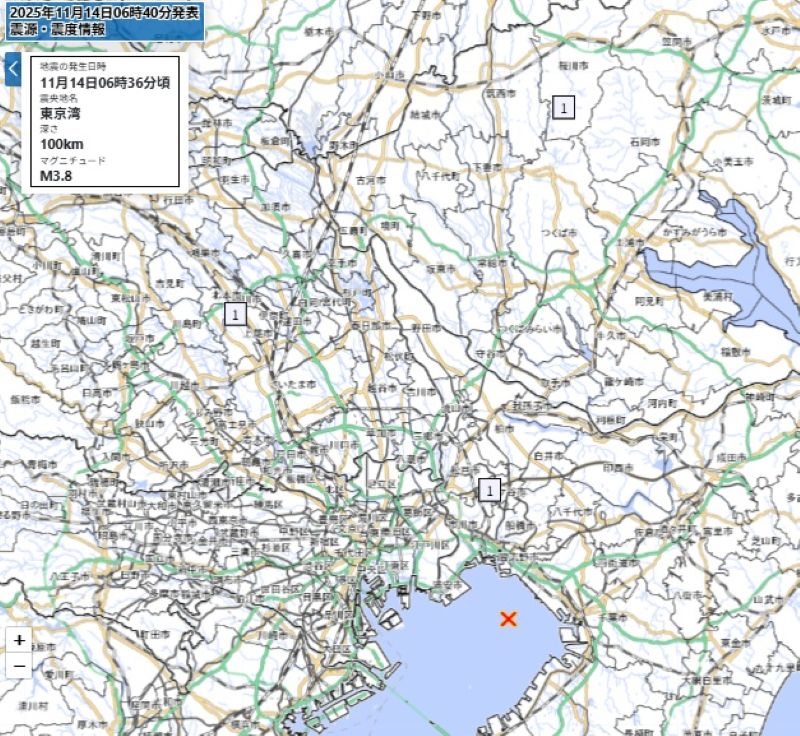 各都市の震度（14日午前6時36分ごろ、気象庁HPから）