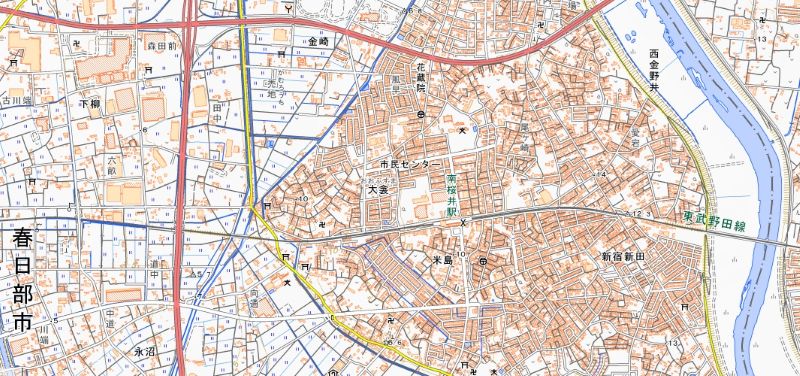 春日部市米島の位置（地図中央下）＝国土地理院HPから