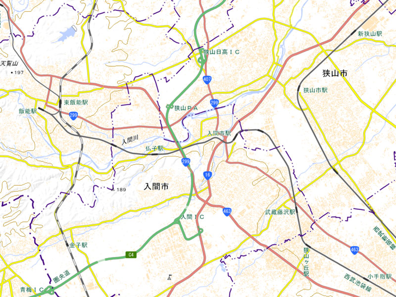 入間IC―狭山日高ICの周辺（国土地理院HPより）