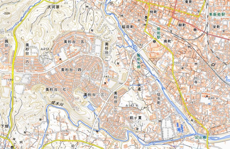 飯能市美杉台2丁目の位置（地図中央下）＝国土地理院HPから
