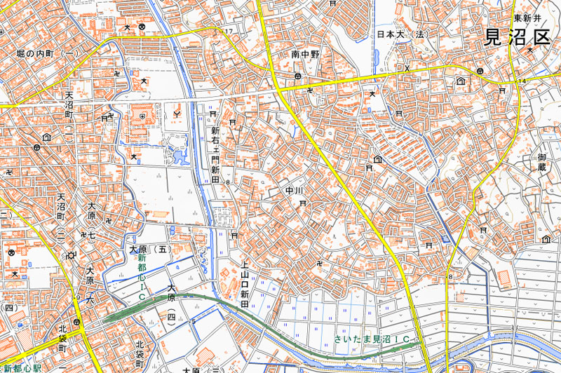 さいたま市見沼区中川の周辺（国土地理院HPより）
