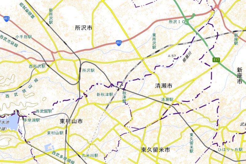 新秋津駅の位置（地図中央付近）＝国土地理院HPから