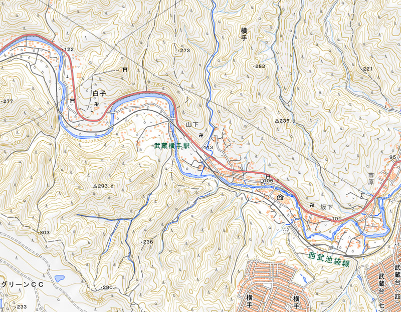 西武池袋線武蔵横手駅の周辺（国土地理院HPより）