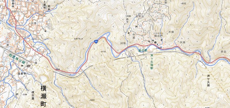 横瀬町芦ケ久保付近の位置（国土地理院HPから）