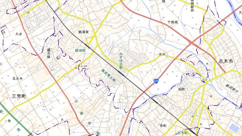みずほ台駅の位置（国土地理院HPから）