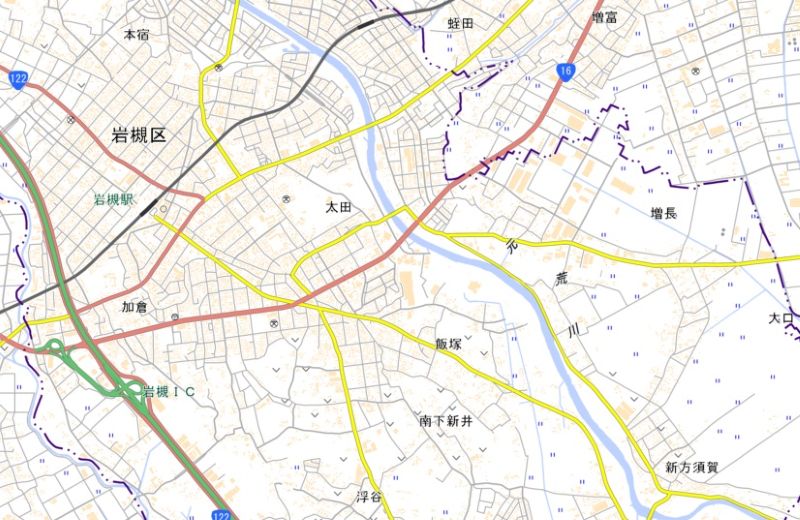 さいたま市岩槻区南下新井の位置（地図中央下）＝国土地理HPから
