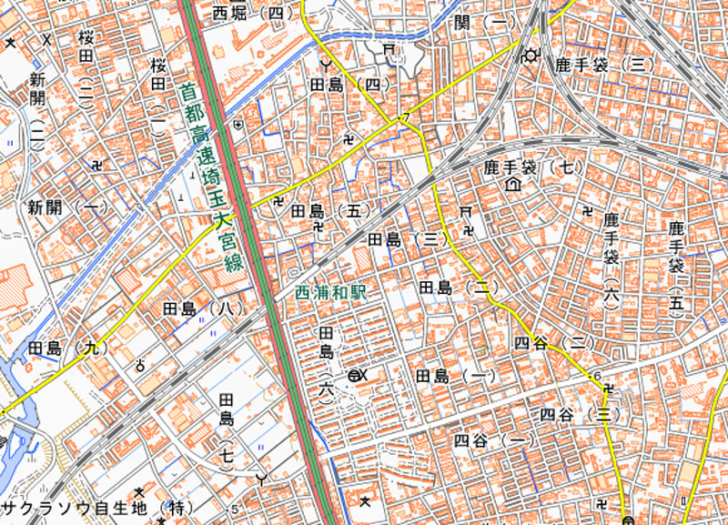 さいたま市桜区田島5丁目の周辺（国土地理院HPより）