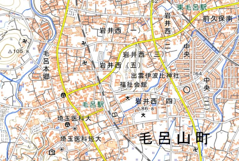 毛呂山町毛呂本郷の位置（地図中央左）＝国土地理院HPから