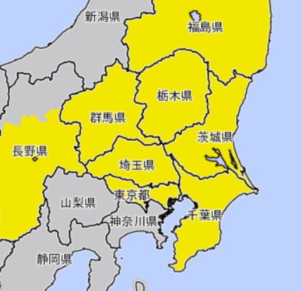 濃霧注意報が出ているエリア（26日午前7時27分、気象庁HPから）