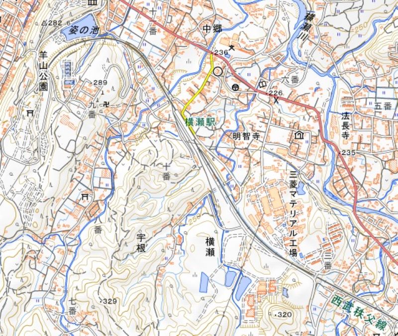 横瀬町宇根地区の周辺（国土地理院HPから）