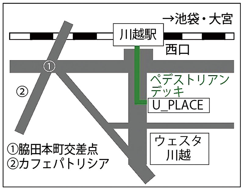 川越駅の西口周辺の地図