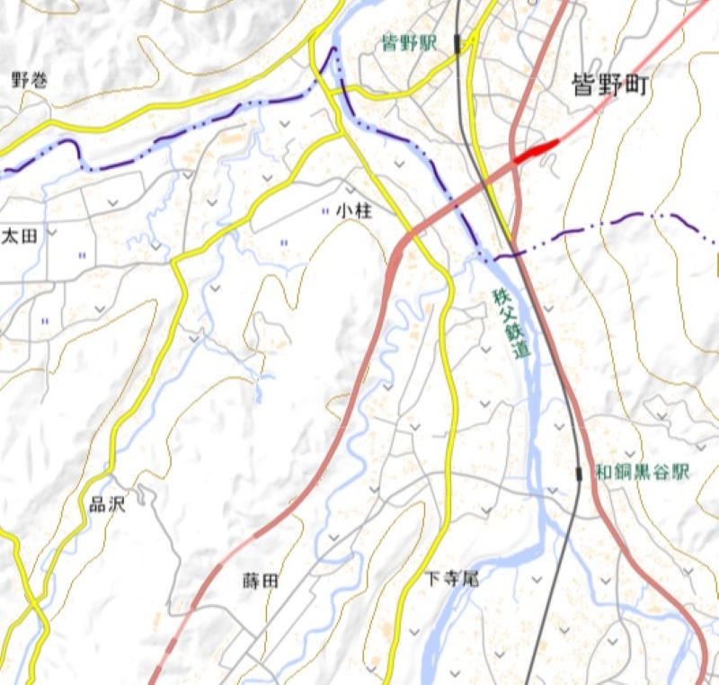秩父市蒔田と同市小柱の周辺（国土地理院HPから）