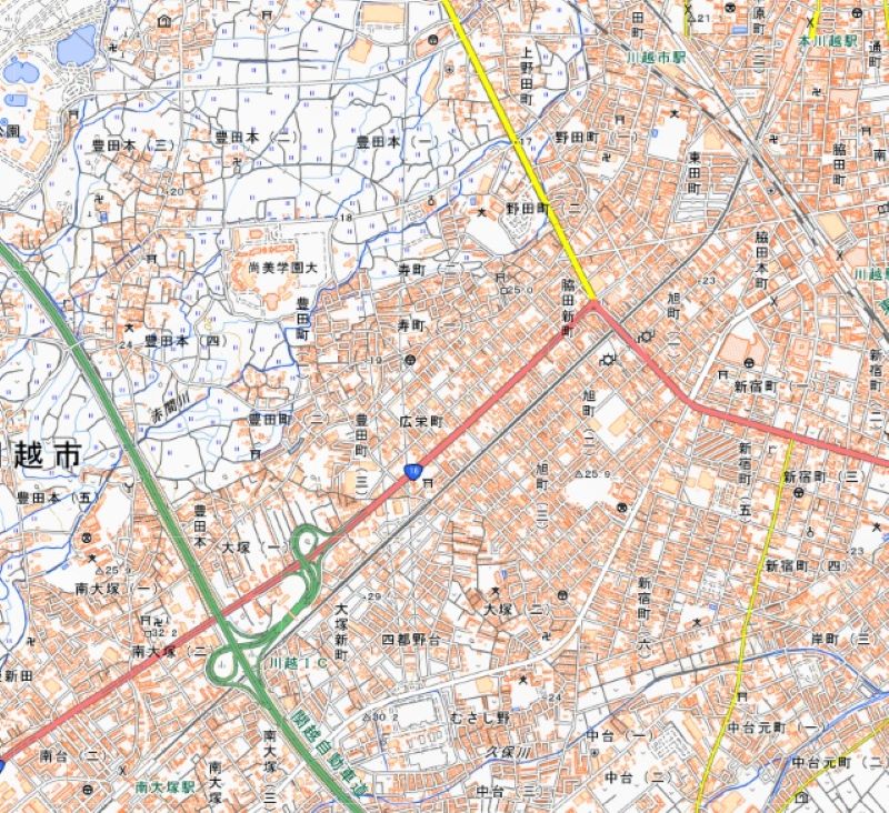 南大塚―本川越間の位置（国土地理院HPから）