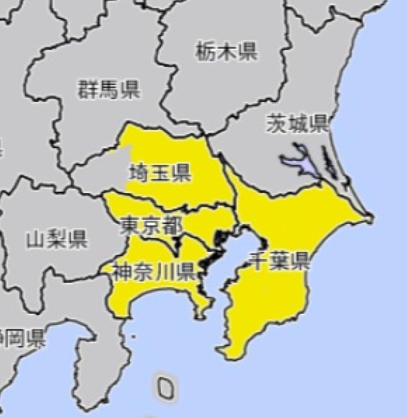 乾燥注意報が出ているエリア（4日午前8時3分、気象庁HPから）