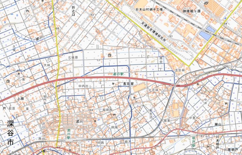 深谷市長在家の位置（地図の中央付近）＝国土地理院HPから