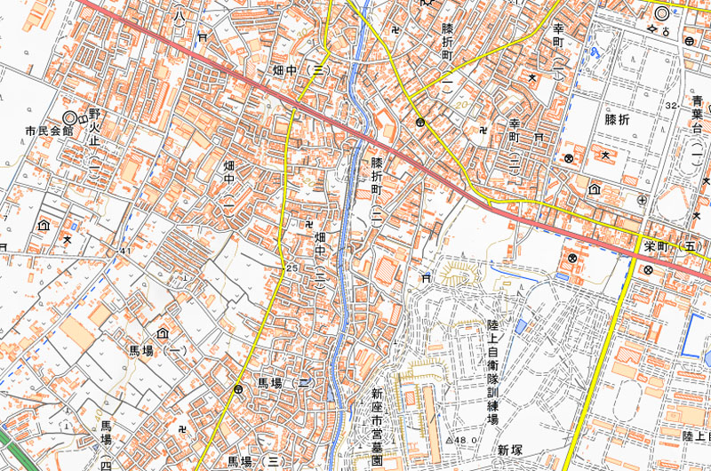 朝霞市膝折町2丁目の周辺（国土地理院HPより）