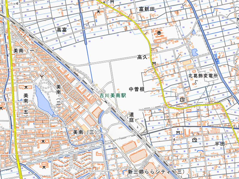 JR吉川美南駅の周辺（国土地理院HPより）