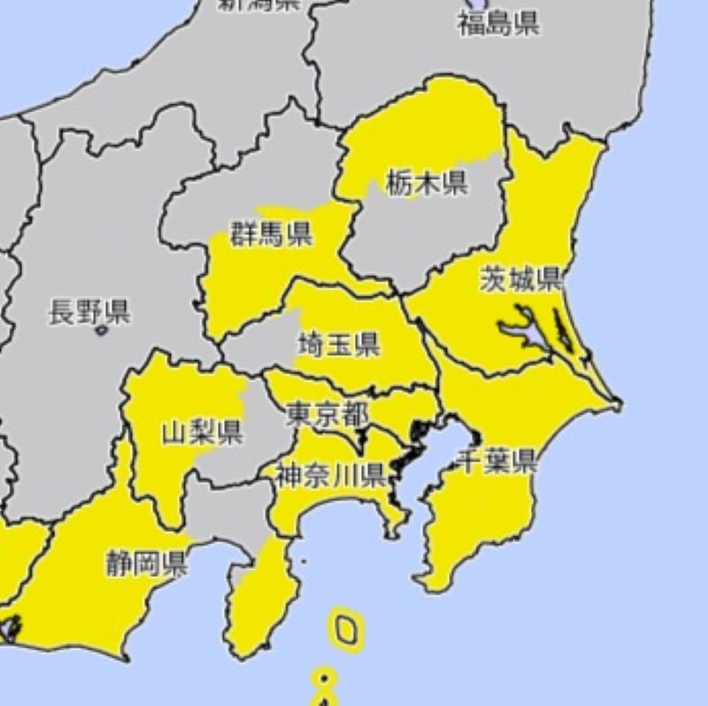 ★強風注意報が発表されているエリア（12日午前6時57分、気象庁HPから）