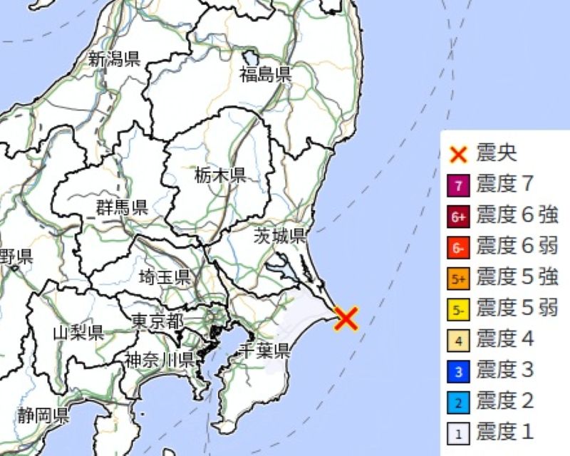 震度分布（12日午前7時27分ごろ、気象庁HPから）