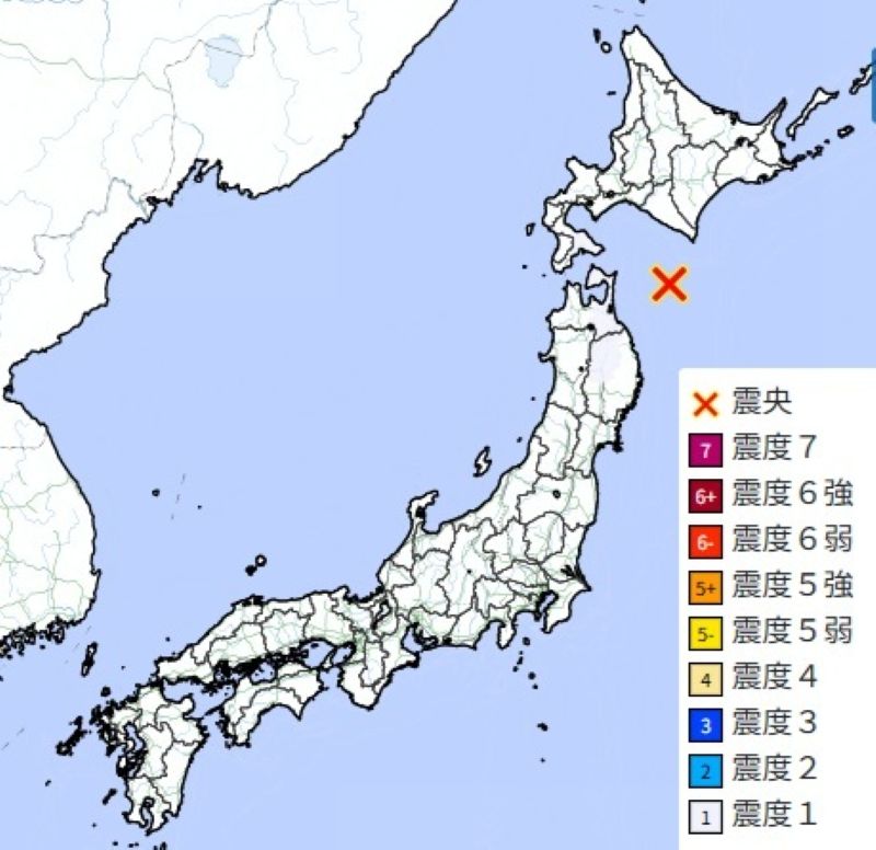 震度分布図1（15日午前3時9分ごろ、気象庁HPから）