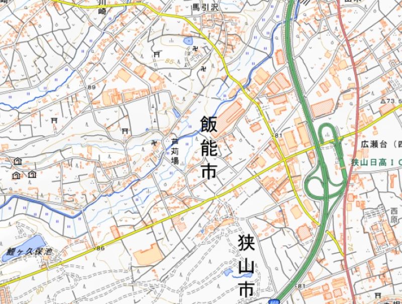 同社のある飯能市芦苅場の位置（国土地理院HPから）