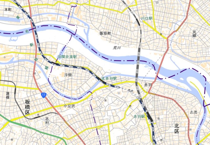 北赤羽駅の位置（図中央）＝国土地理院HPから