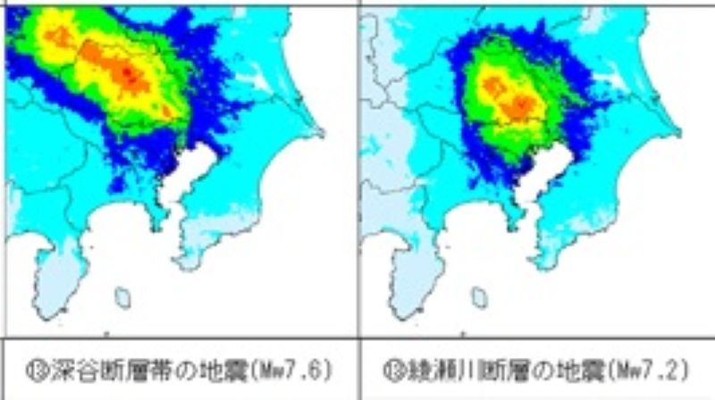 深谷断層帯（Mw7・6）と綾瀬川断層帯（Mw7・2）の地震の震度分布＝ワーキンググループ 報告書から