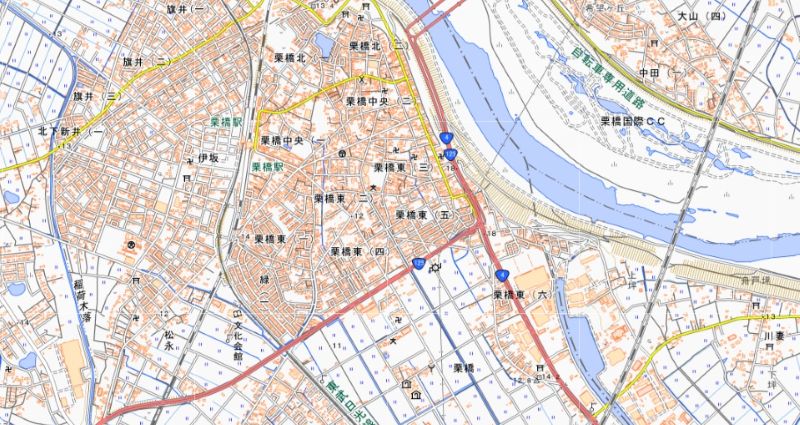 久喜市栗橋東5丁目（地図中央付近）＝国土地理院HPから