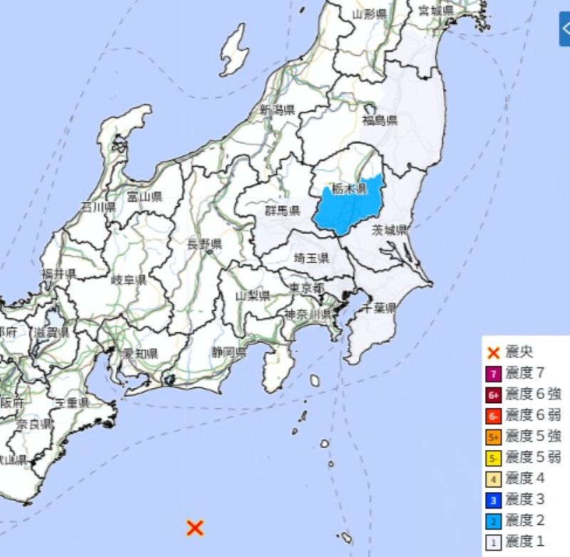 震度分布（23日午後6時45分ごろ、気象庁HPから）