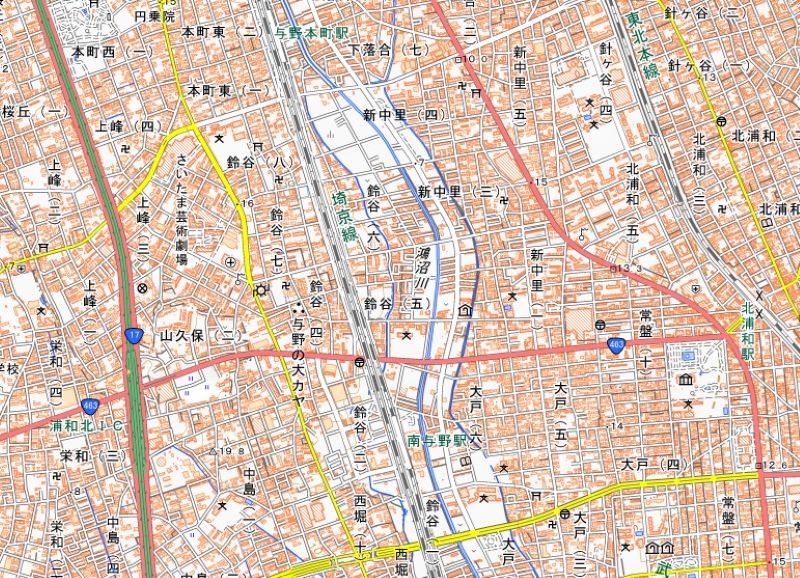 さいたま市中央区鈴谷地区の周辺（国土地理院HPから）