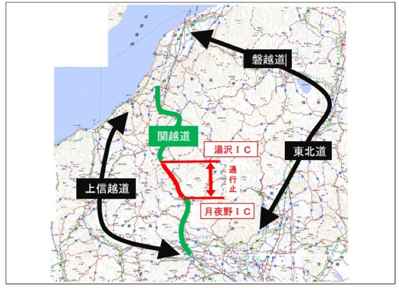 広域迂回路＝地理院地図をもとに東日本高速道路（株）が加工