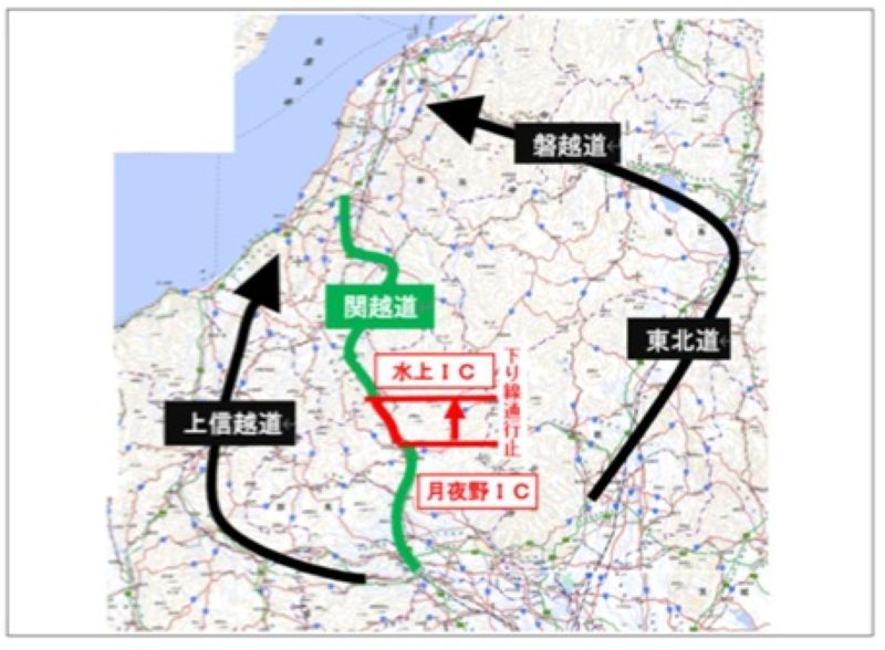 広域迂回路＝地理院地図をもとに東日本高速道路（株）が加工