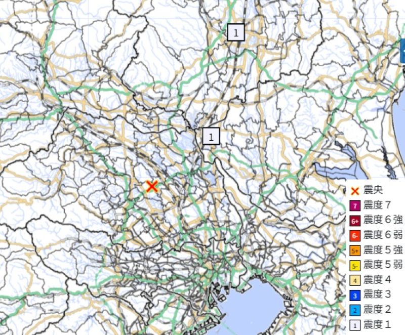震源と詳細な震度分布（29日午後9時8分、気象庁HPから）