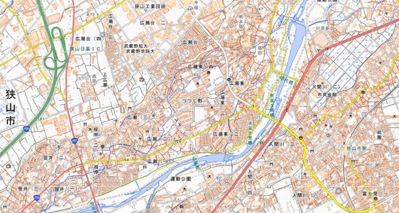 狭山市広瀬東3丁目の位置（地図の中心付近）＝国土地理院HPから