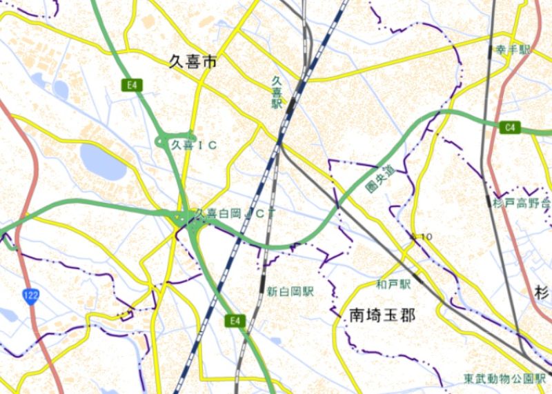 新白岡―久喜間（国土地理院HPから）