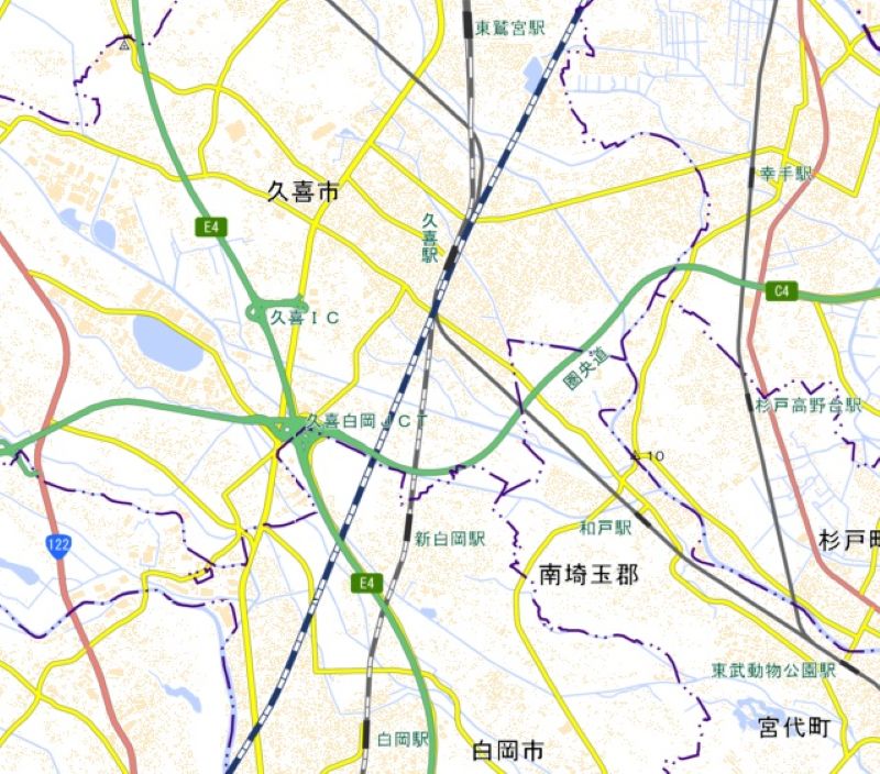 白岡―東鷲宮間（国土地理院HPから）