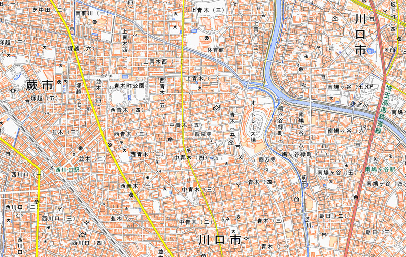 川口市中青木4丁目の周辺（国土地理院HPより）