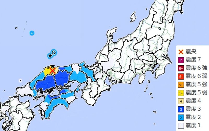 震度分布（6日午前10時28分ごろ、気象庁HPから）