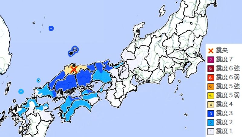 震度分布（6日午前10時37分ごろ、気象庁HPから）