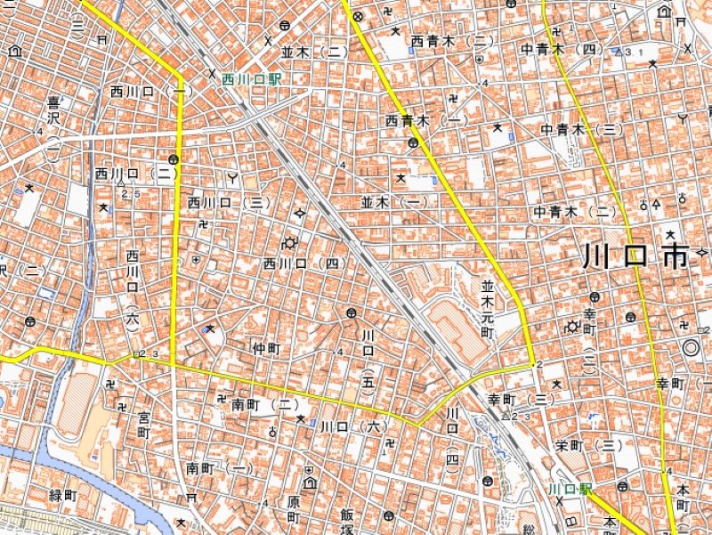 川口市西川口4丁目（地図の中央付近）＝国土地理院HPから