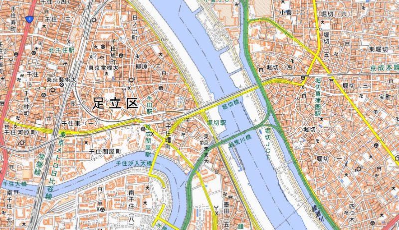 堀切駅の位置（国土地理院HPから）