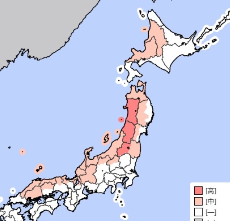 ☆11日に大雪警報・注意報が出る可能性のあるエリア（気象庁HPから）