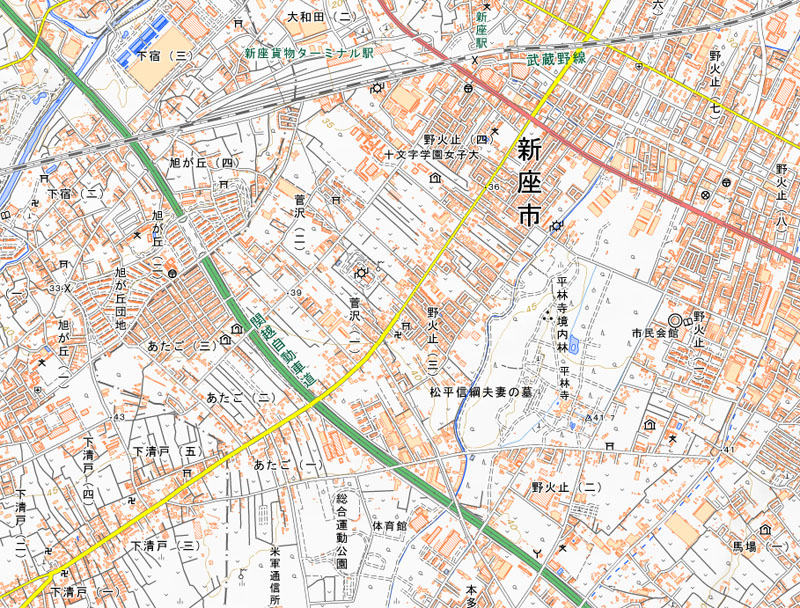 新座市野火止3丁目の周辺（国土地理院HPより）