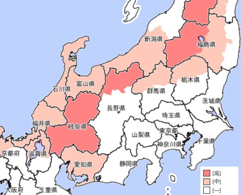 警報級大雪の可能性があるエリア（11～12日、気象庁HPから）