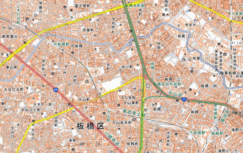 大山―中板橋駅間の位置（国土地理院HPから）