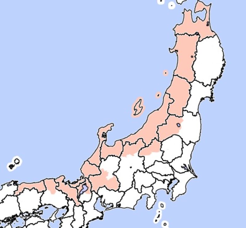 21日に警報級大雪となる可能性（中程度）があるエリア＝気象庁HPから